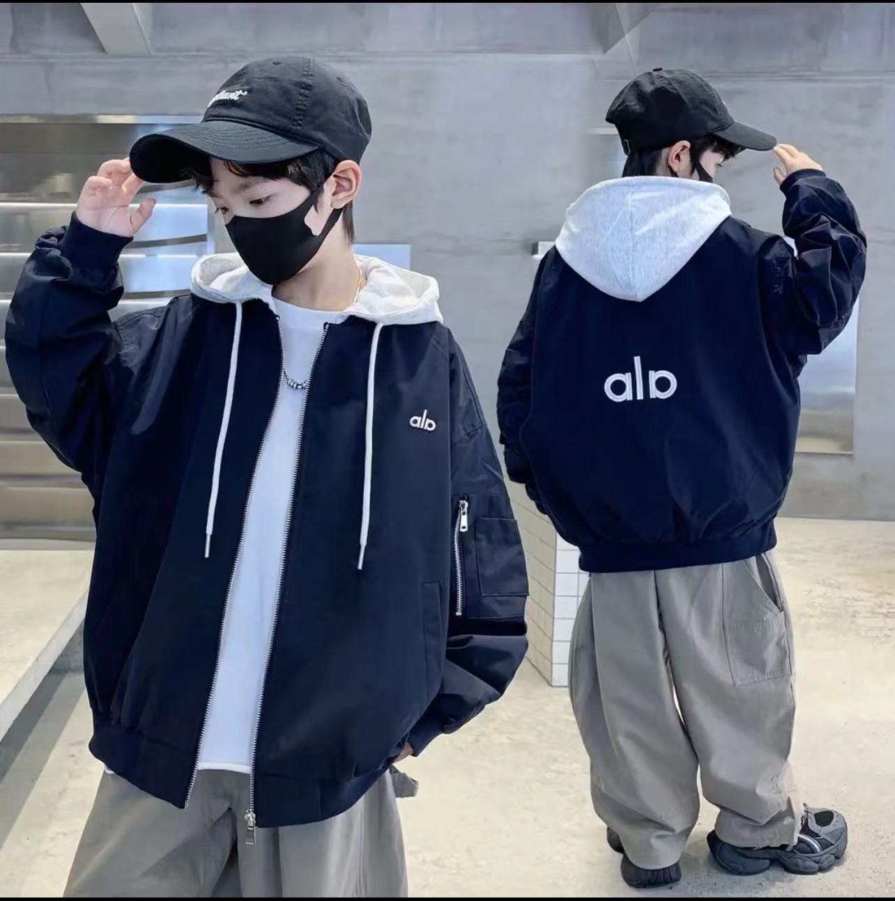 潮流酷帅~男童秋季韩版棒球服帅气连帽假两件字母休闲外套