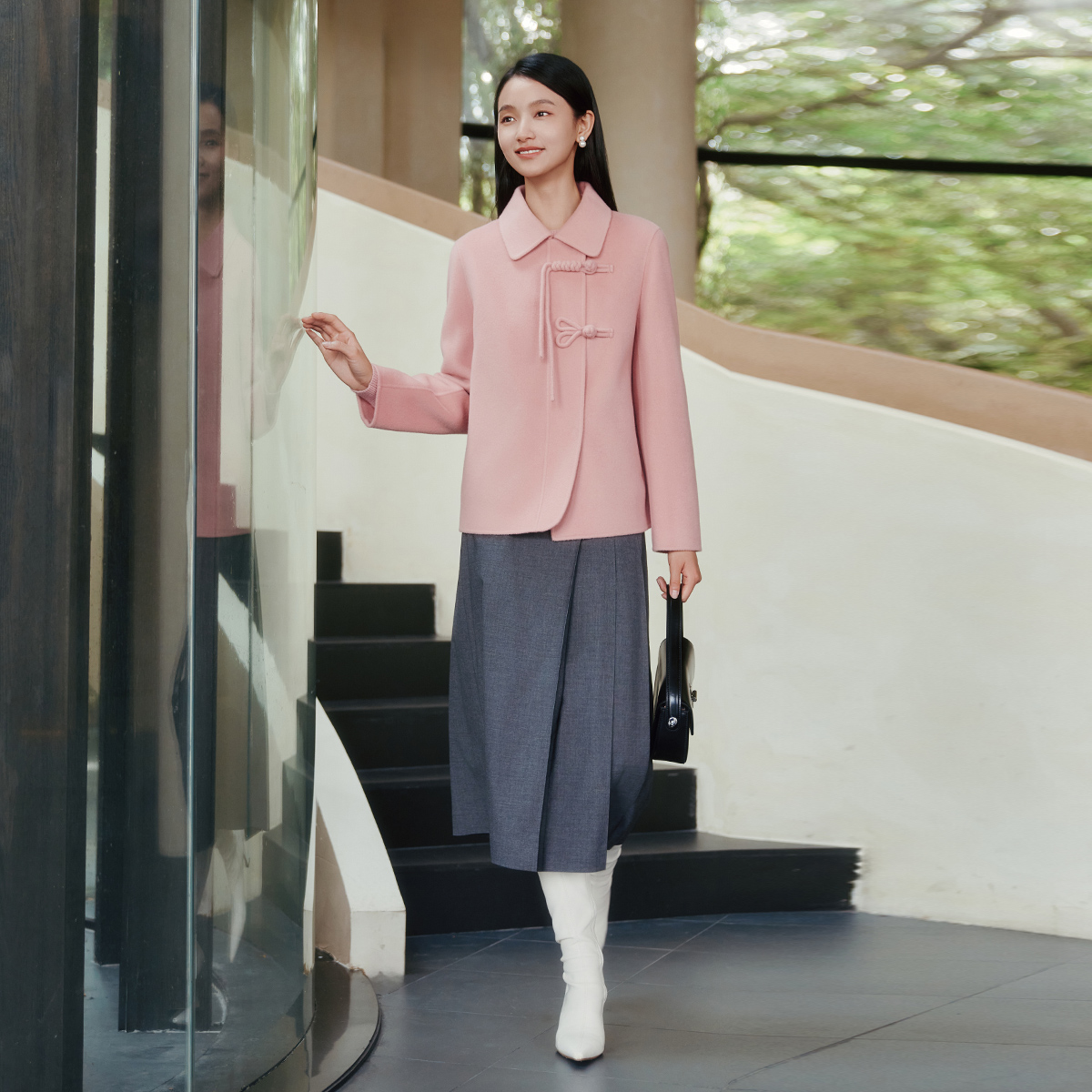 歌蒂诗冬季专柜新款简约知性100%羊毛粉色呢子大衣8E41D0578秋冬