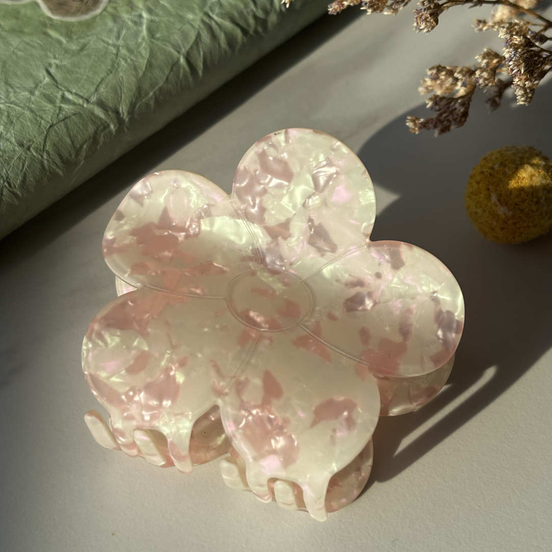 韩式复古花朵醋酸抓夹粉蓝贝壳纹轻奢高级百日常盘发气质清新可爱