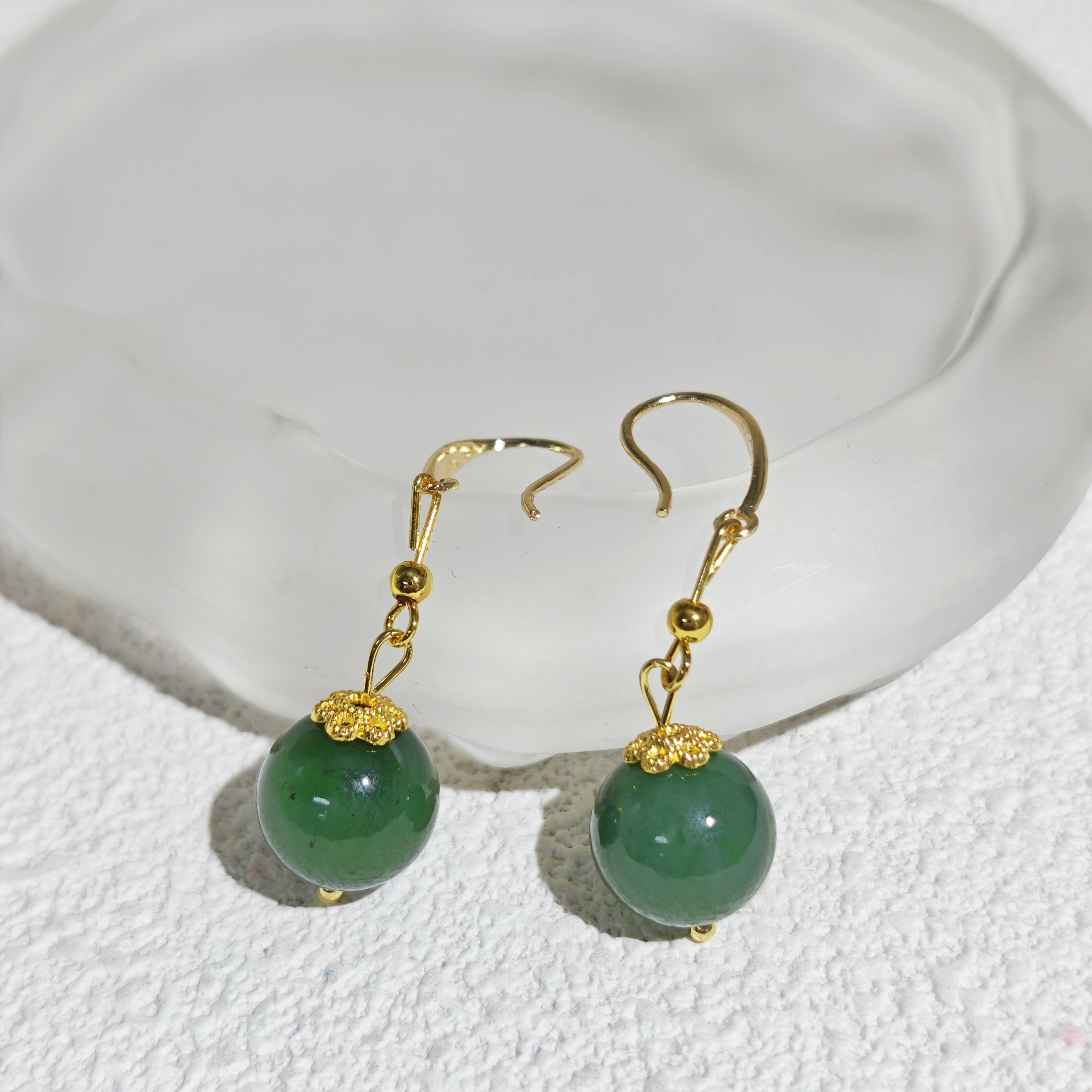 和田玉 碧玉圆珠耳坠 多样性发货 拍一发一 H725