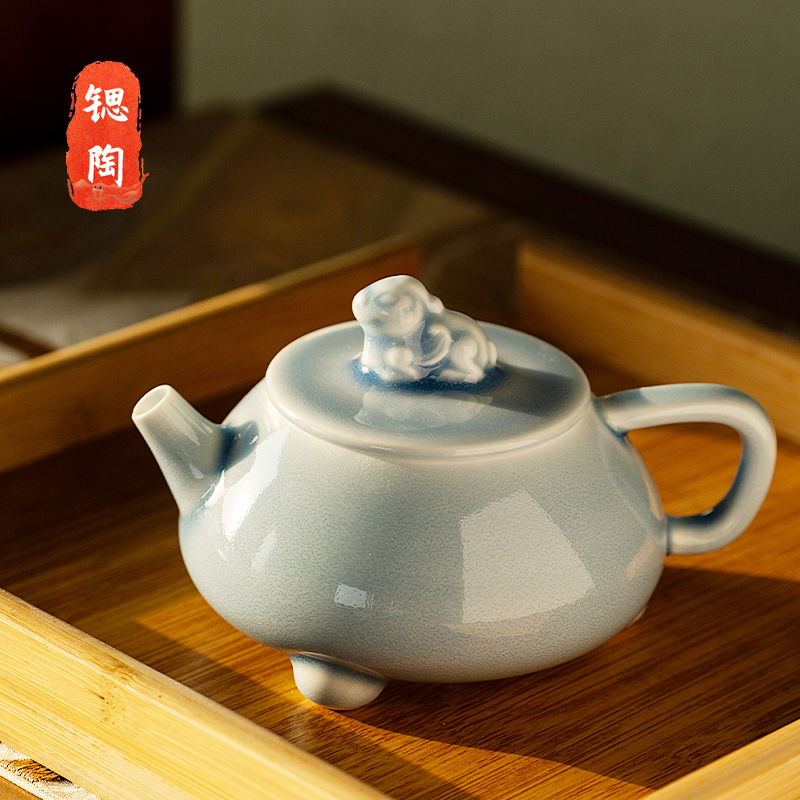 松雨轩纯手工汉棠石瓢貔貅壶茶壶冰裂纹陶瓷-220ml