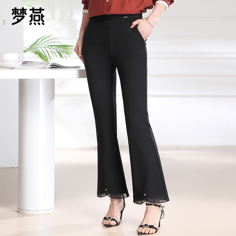 梦燕春秋女款时尚百搭气质宽松舒适简约喇叭薄款休闲裤AD05B5005