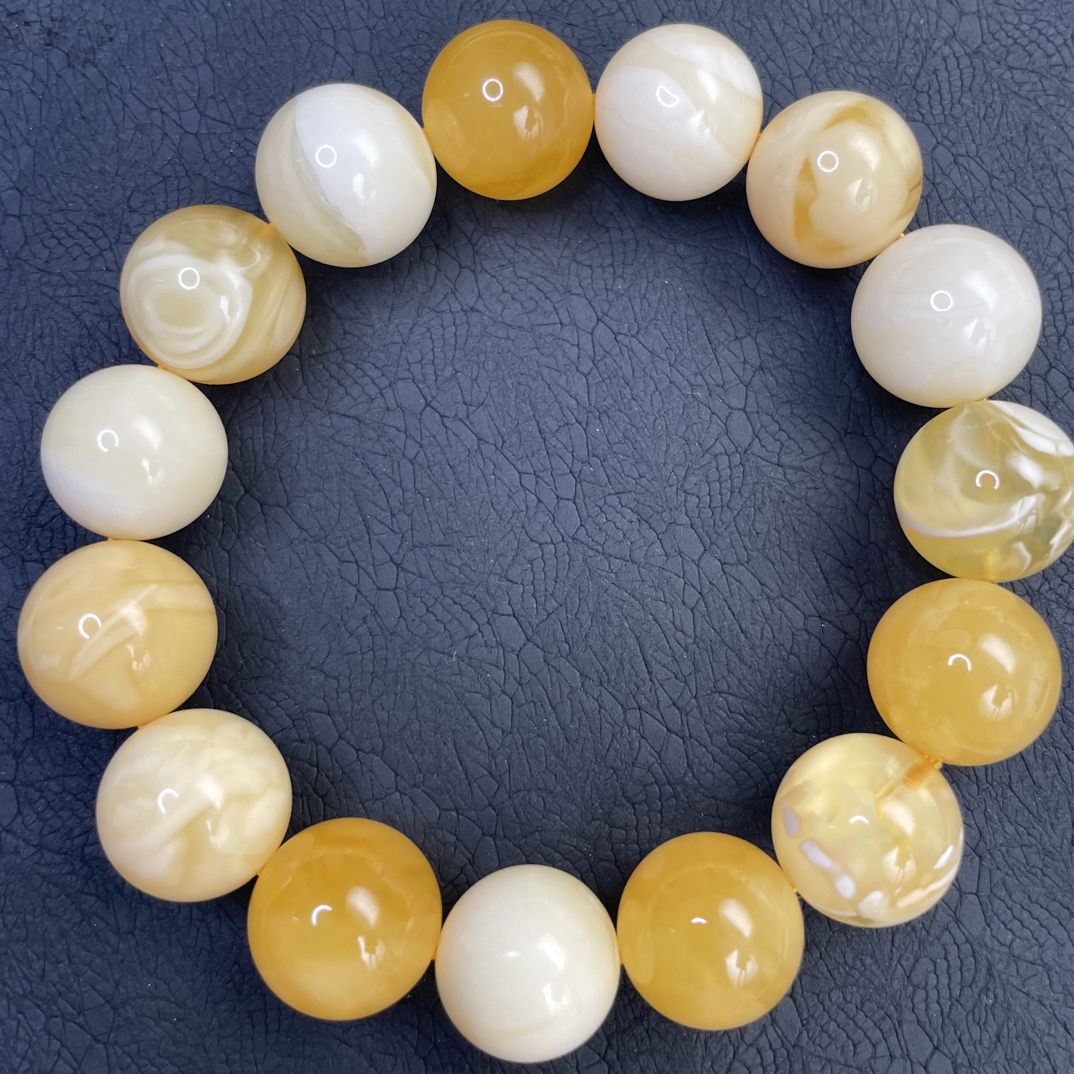 天然琥珀蜜蜡，15mm多宝高货手串