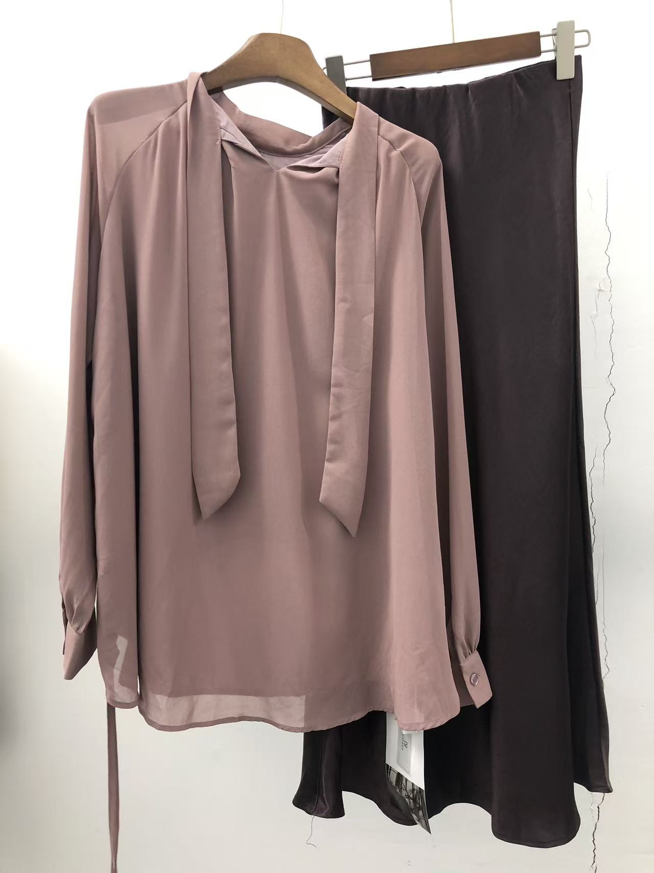 春季不起球长袖衬衫袖飘带领衬衫上衣气质宽松女士