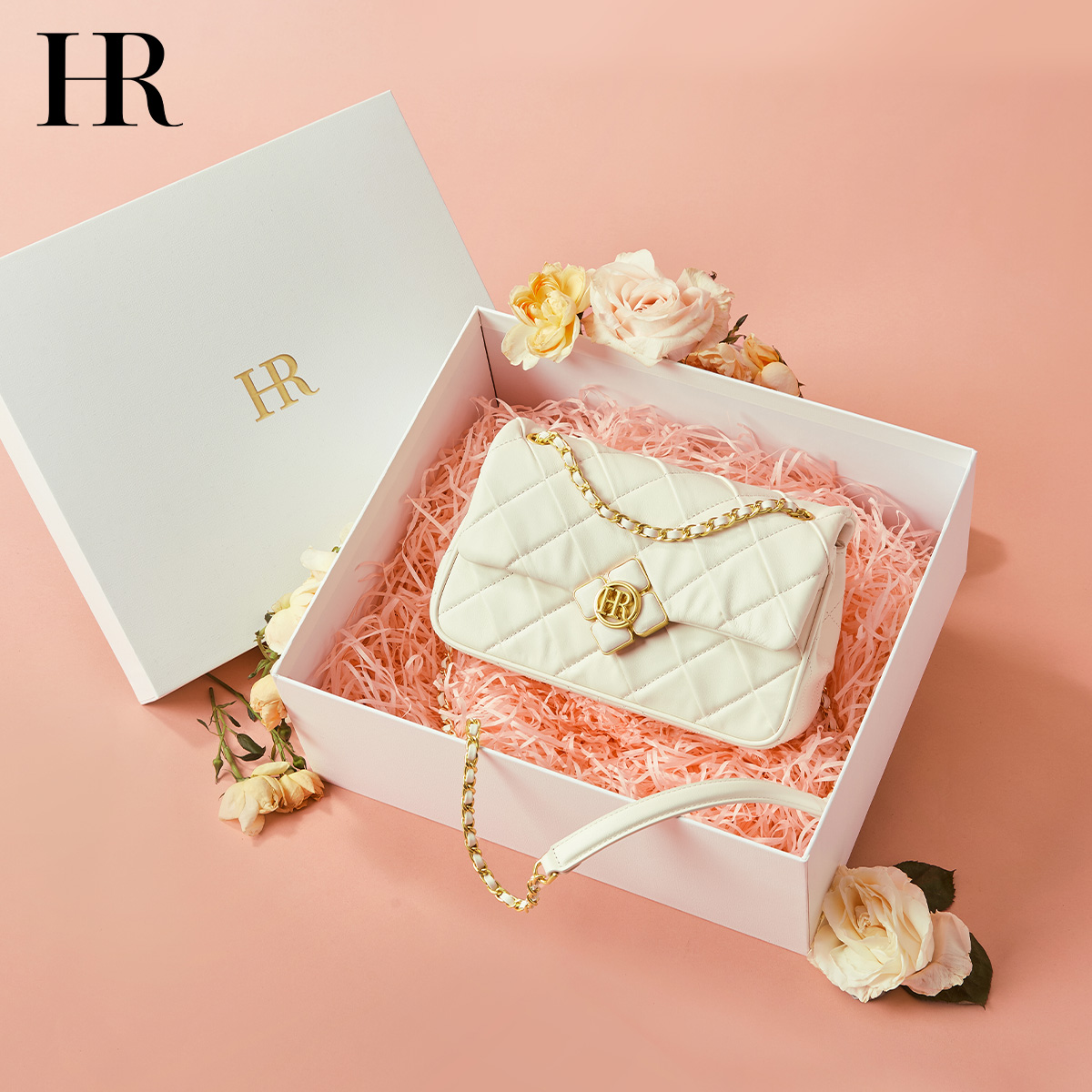  HR赫莲娜女包四叶草菱格包百搭真皮单肩包