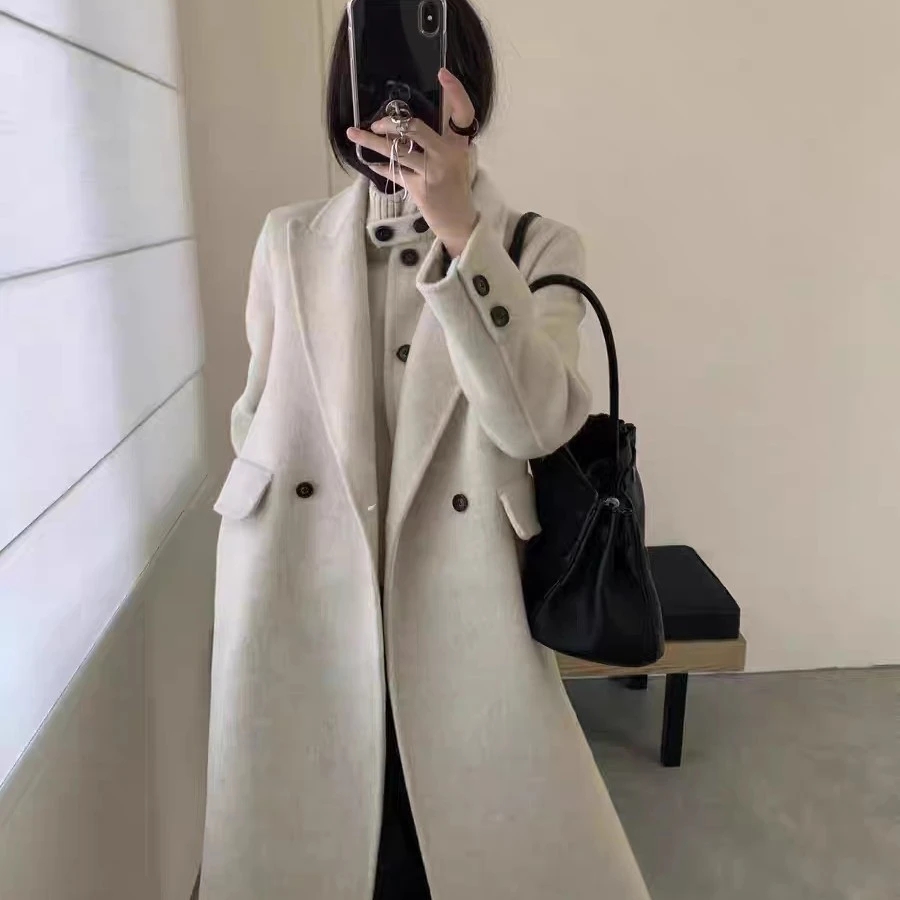 新款针织立领西装两件套长款双面呢外套时尚气质2025外套女