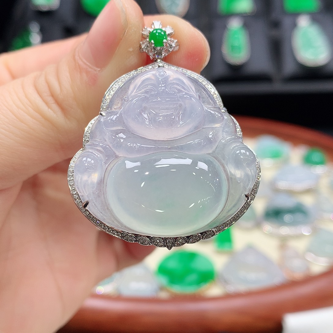翡翠颈饰18K金镶嵌佛公