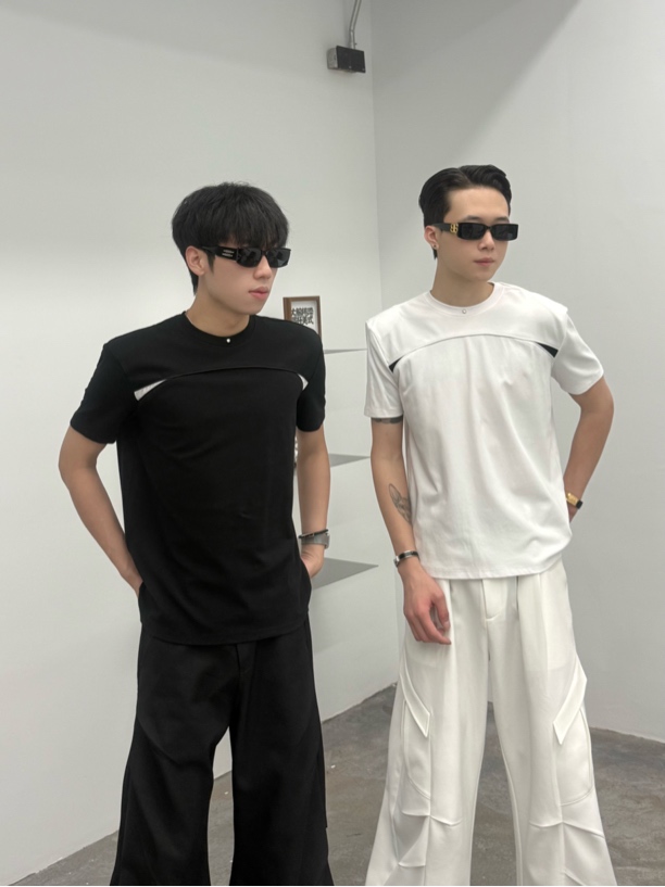 短袖撞色夏季圆领拼接T恤休闲百搭春夏设计师T0831