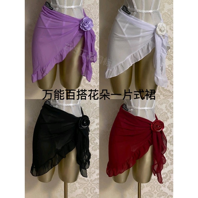 CL少儿成人女拉丁舞服花朵一片式臀巾裙腰封舞蹈裙拉丁裙国标舞服