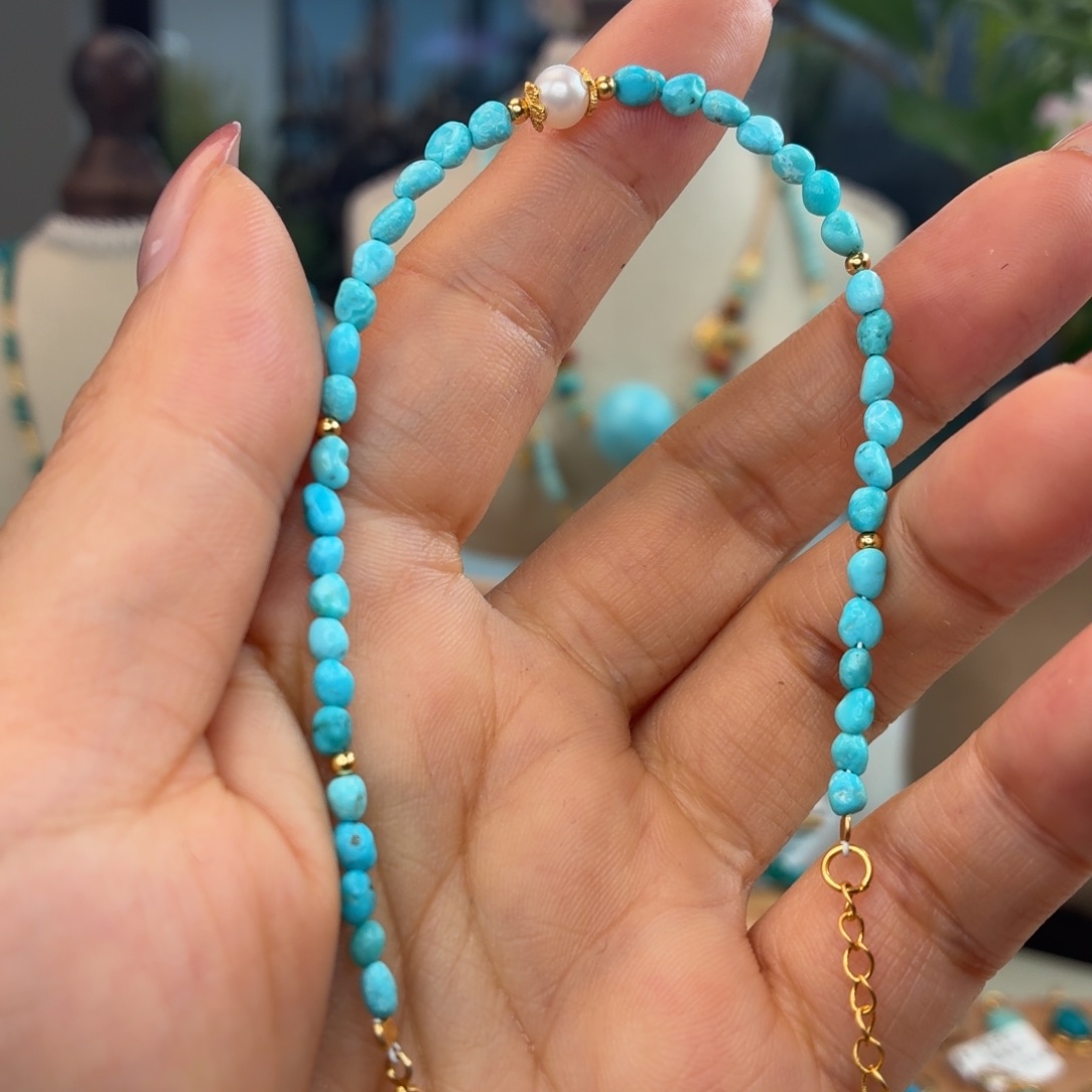 绿松石银S925镀金镶嵌手链