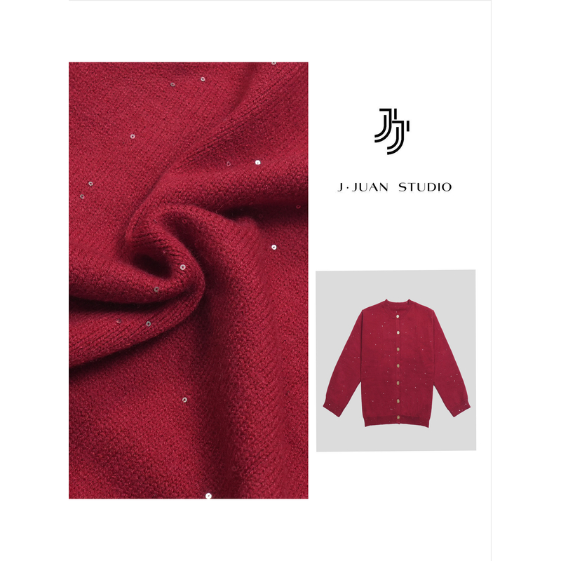 【J.Juan】星光-冬季亮片毛衣开衫高个子女装圣诞新年红色毛衣外套