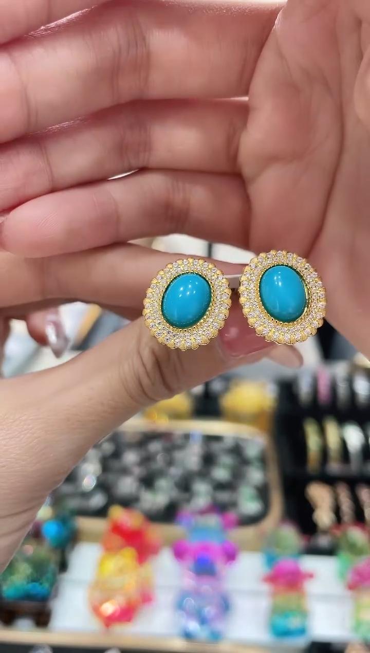 S925银镶嵌绿松石耳饰