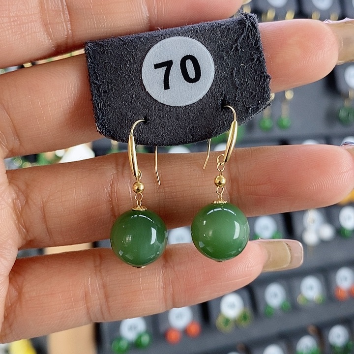 和田玉耳饰18K金镶嵌