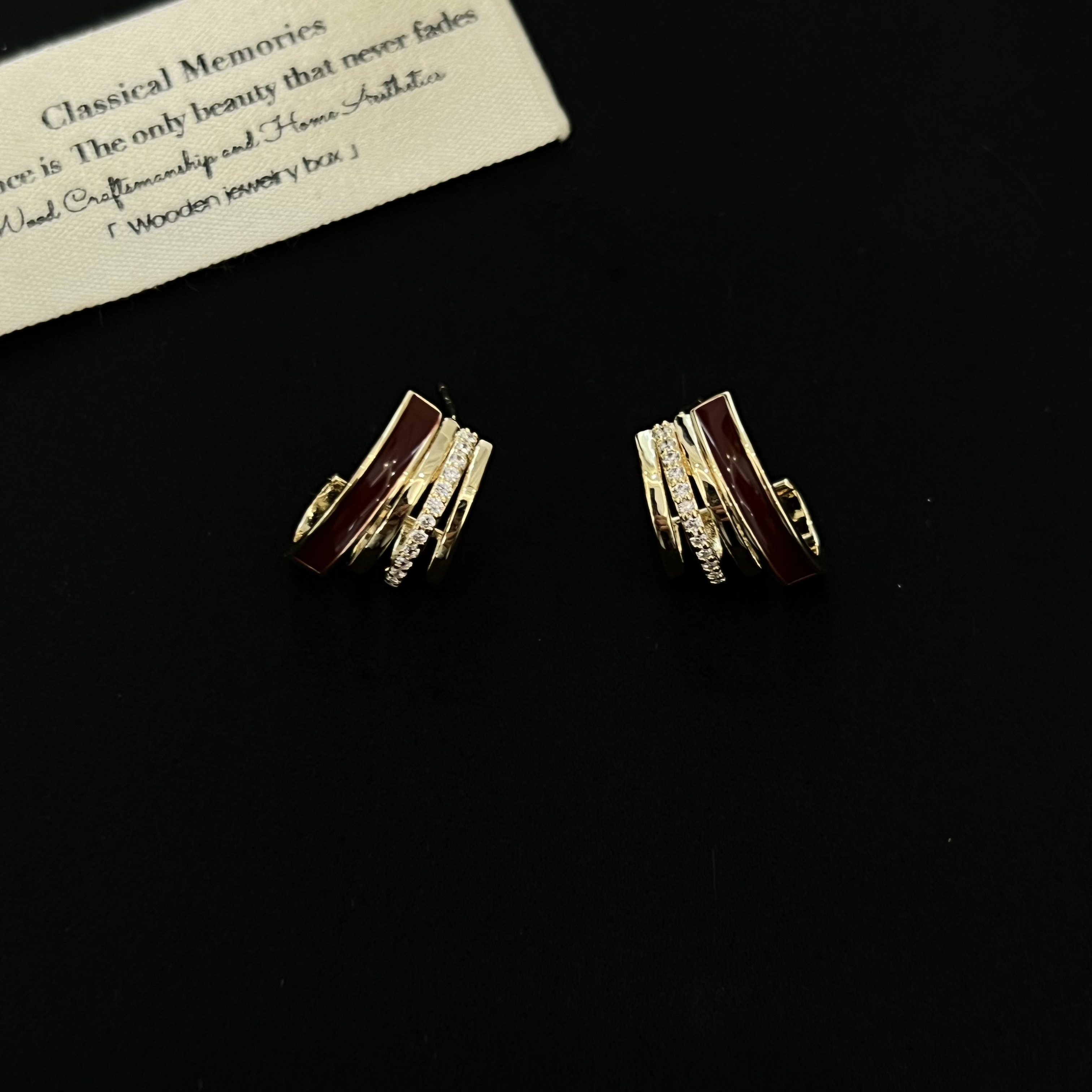 铜合金耳饰 秋冬新款C型多层酒红滴釉耳环3457