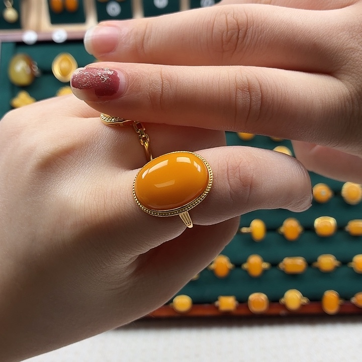 琥珀银S925镶嵌戒指