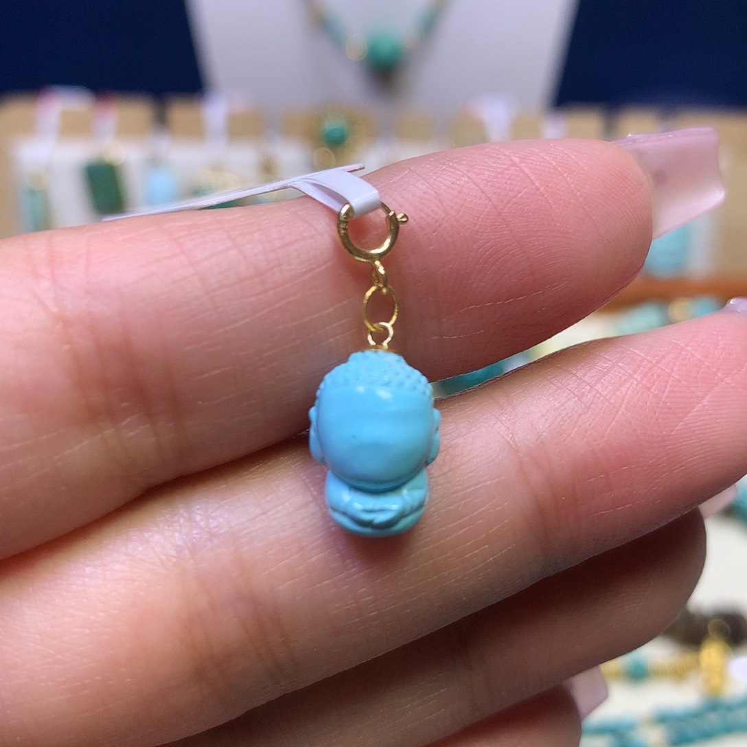 绿松石18K金镶嵌雕刻件