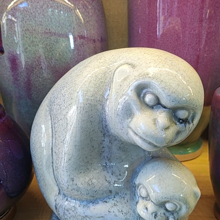 精品窑变钧瓷母子猴