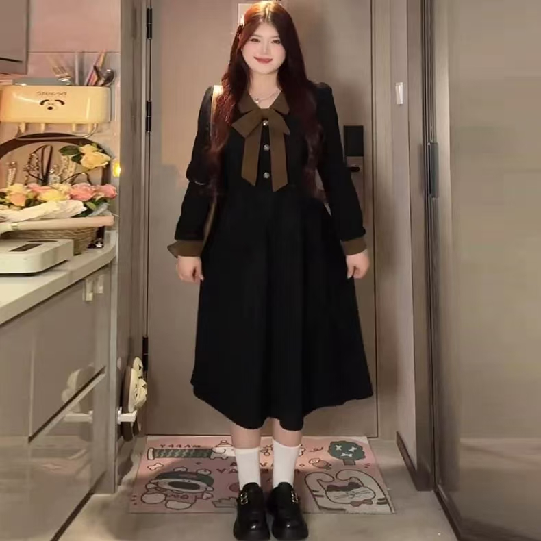 大码女装胖mm千金风蝴蝶结长袖外套+半身裙2025秋季显瘦时尚套装