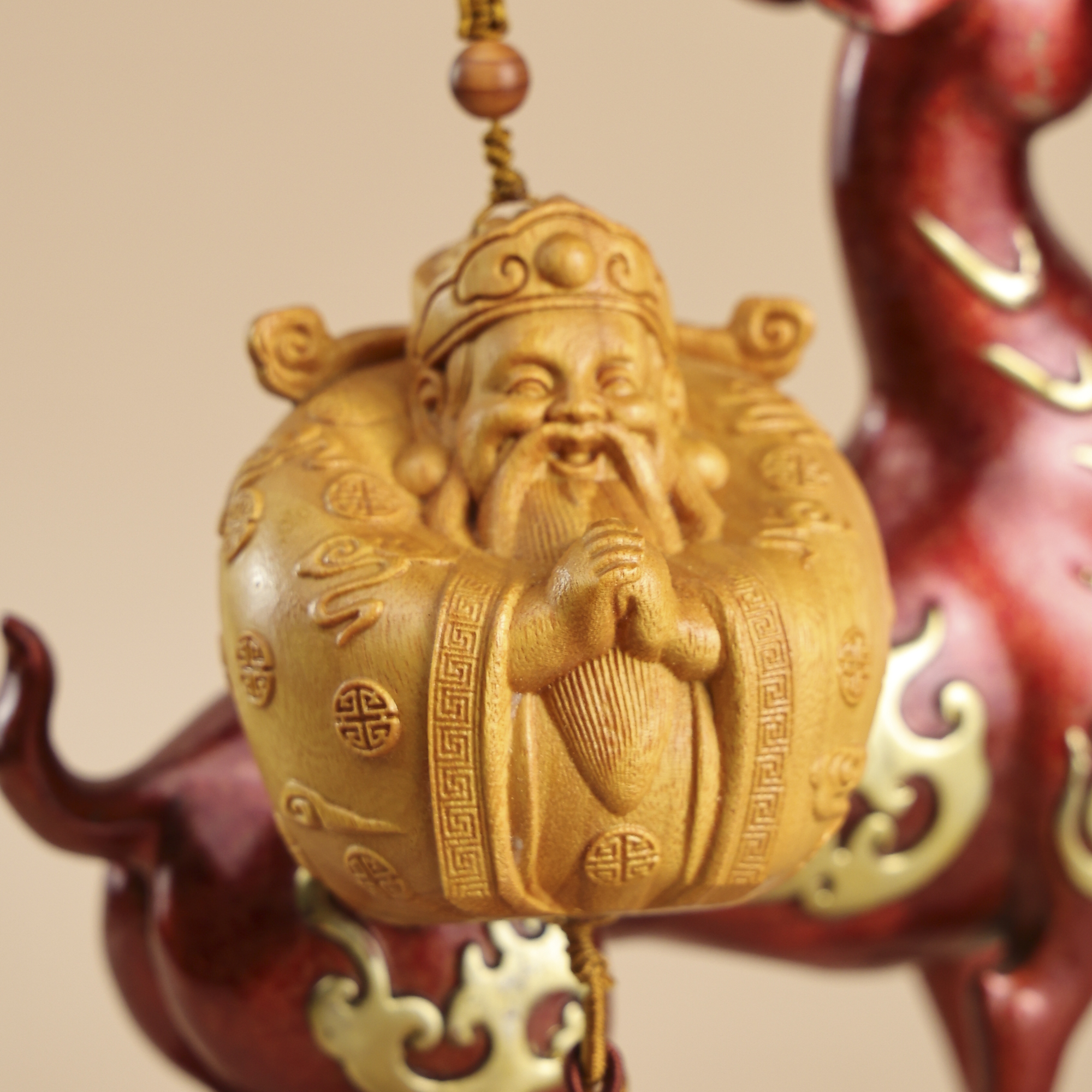 黄金檀7公分大财神挂件招财进宝财源滚滚