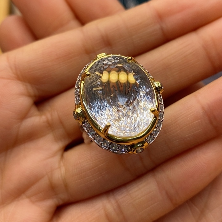 水晶戒指银S925镶嵌天然水晶戒指