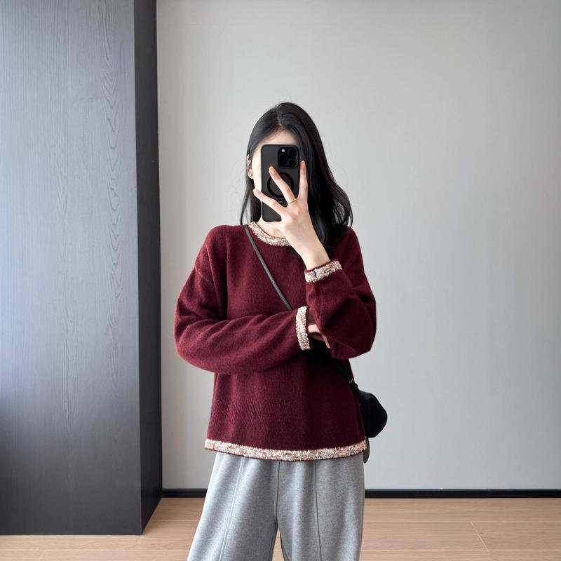 琉璃璨境~撞色蝴蝶纱慵懒显瘦显精神蓬松羊绒羊毛毛衣25冬G103027