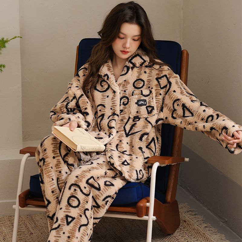 可外穿睡衣女冬季新款高克重加绒珊瑚绒家居服加厚款保暖套装