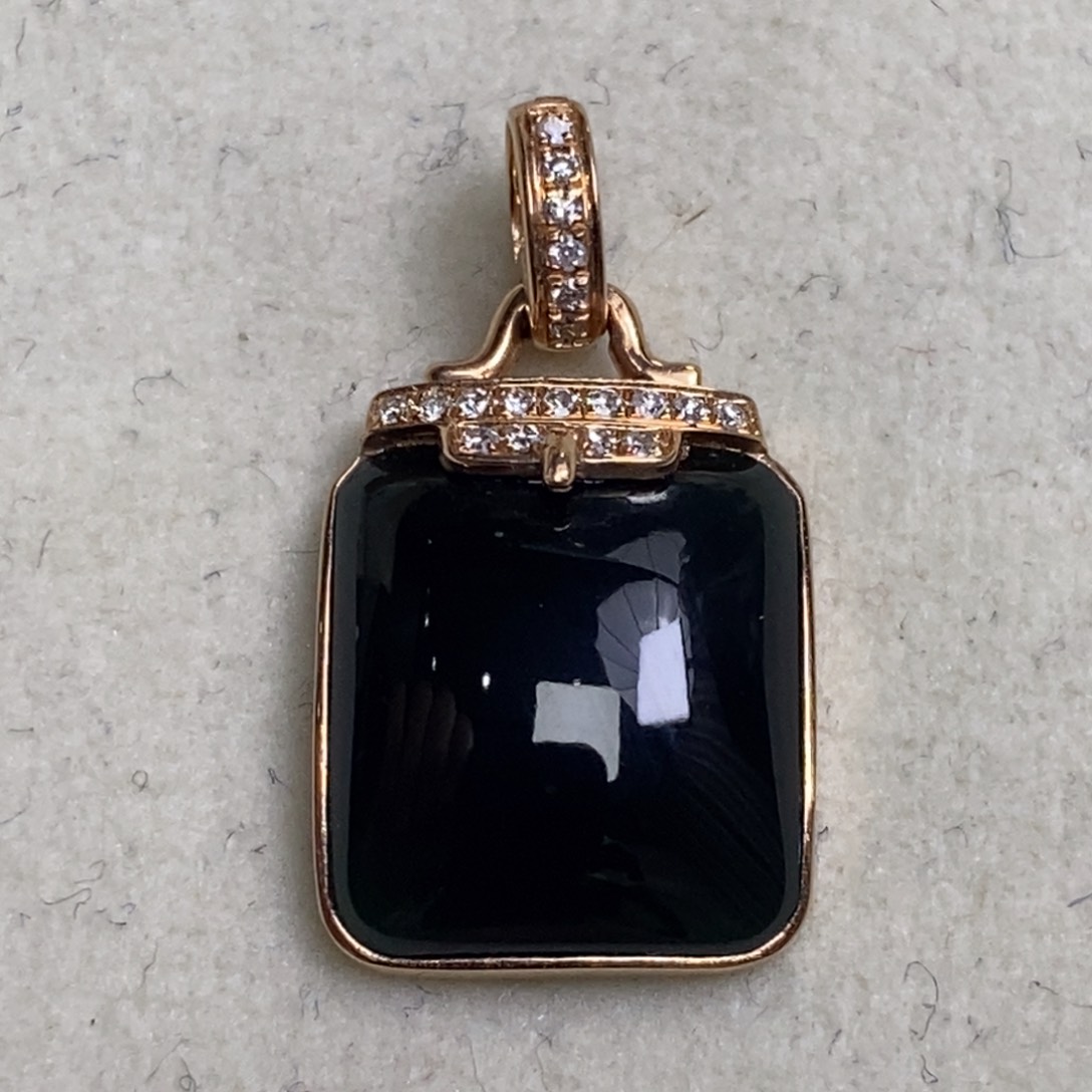 翡翠颈饰18K金镶嵌墨翠吊坠