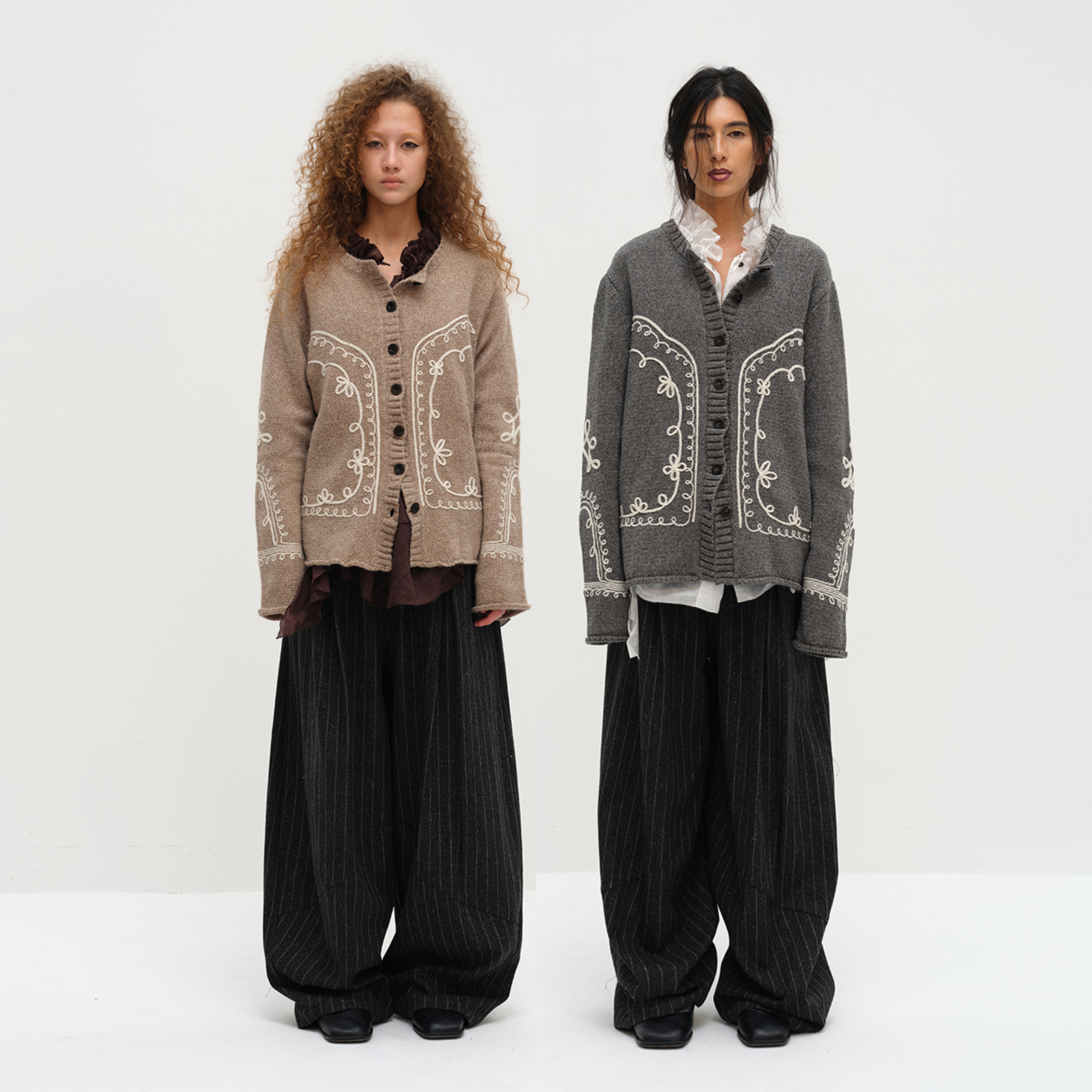 SQUARE CIRCLE 方圆艺术立体线条刺绣针织开衫叠搭毛衣CY5S37044