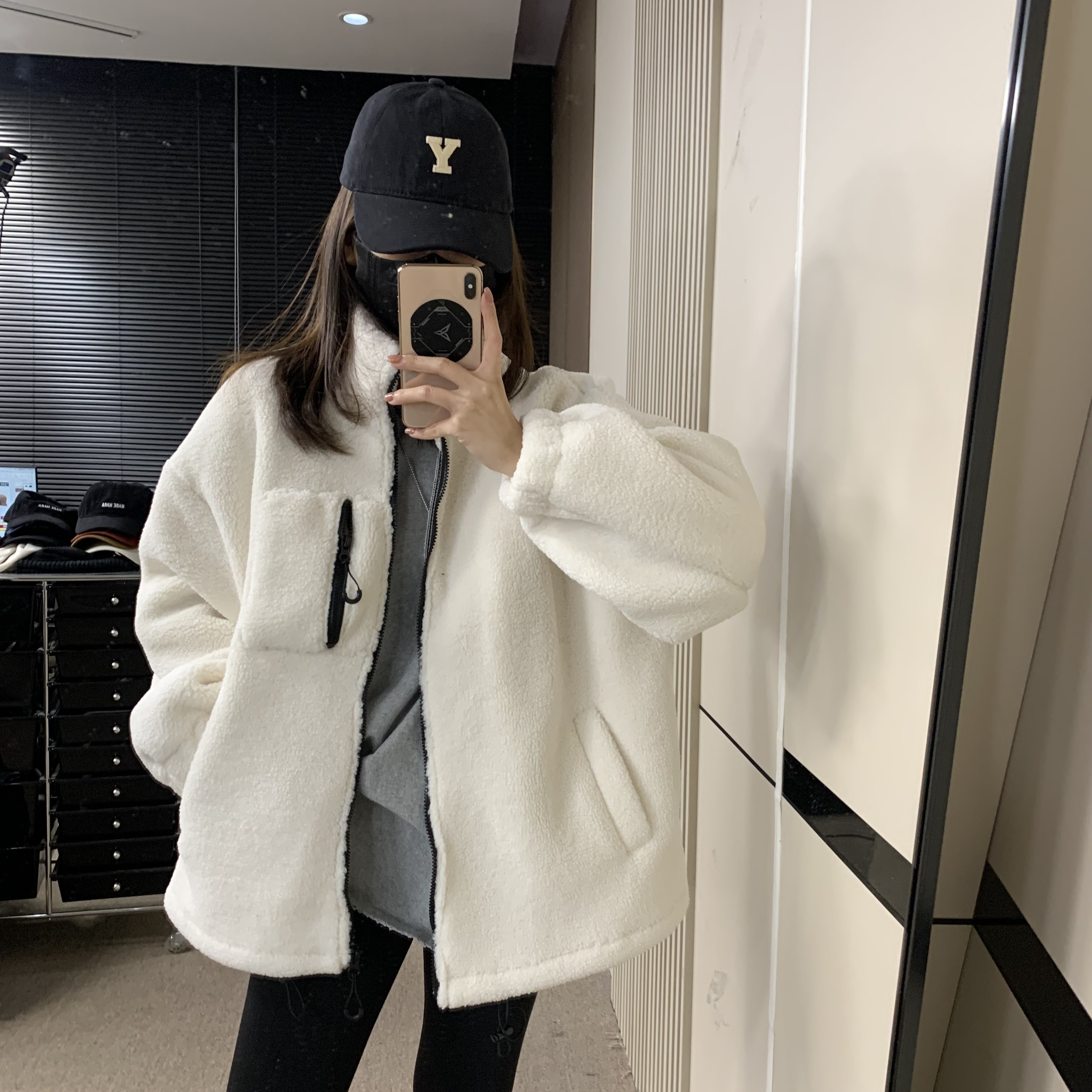 冬款潮牌摇粒绒宽松羊羔毛外套加厚百搭休闲保暖外套8259