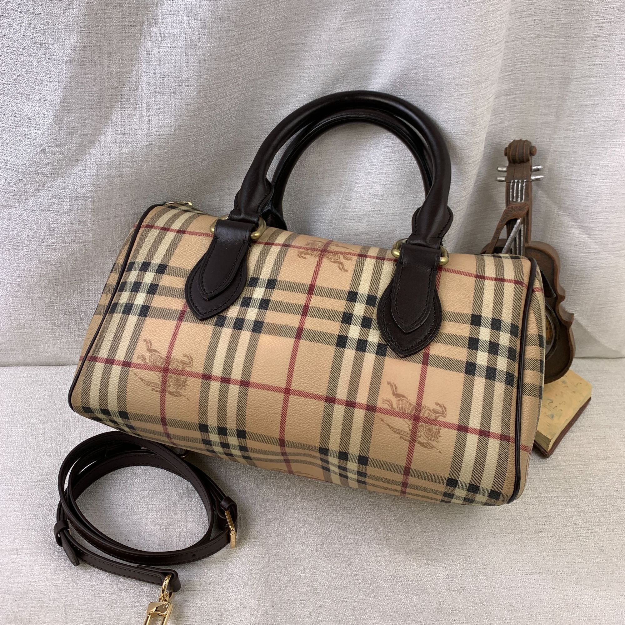 95新 BURBERRY/博柏利 战马格纹波士顿包/WJ11719010/9010