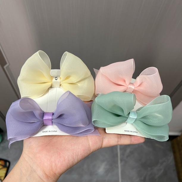 韩国在逃公主清新纱蝴蝶结立体侧边夹高级感精致洋气碎发夹子发夹