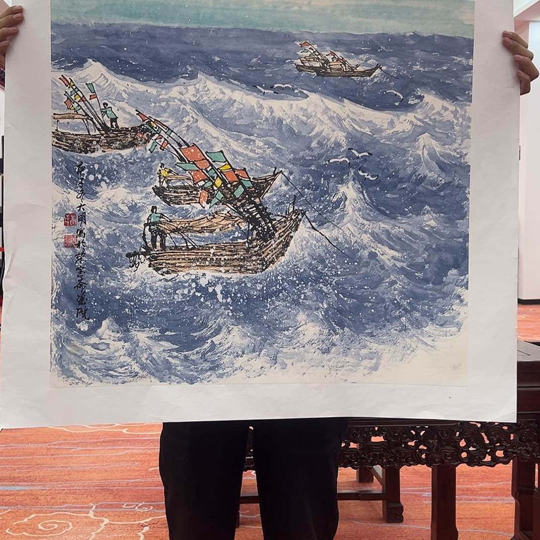 国画朱大明原作溯源带证件合影视频