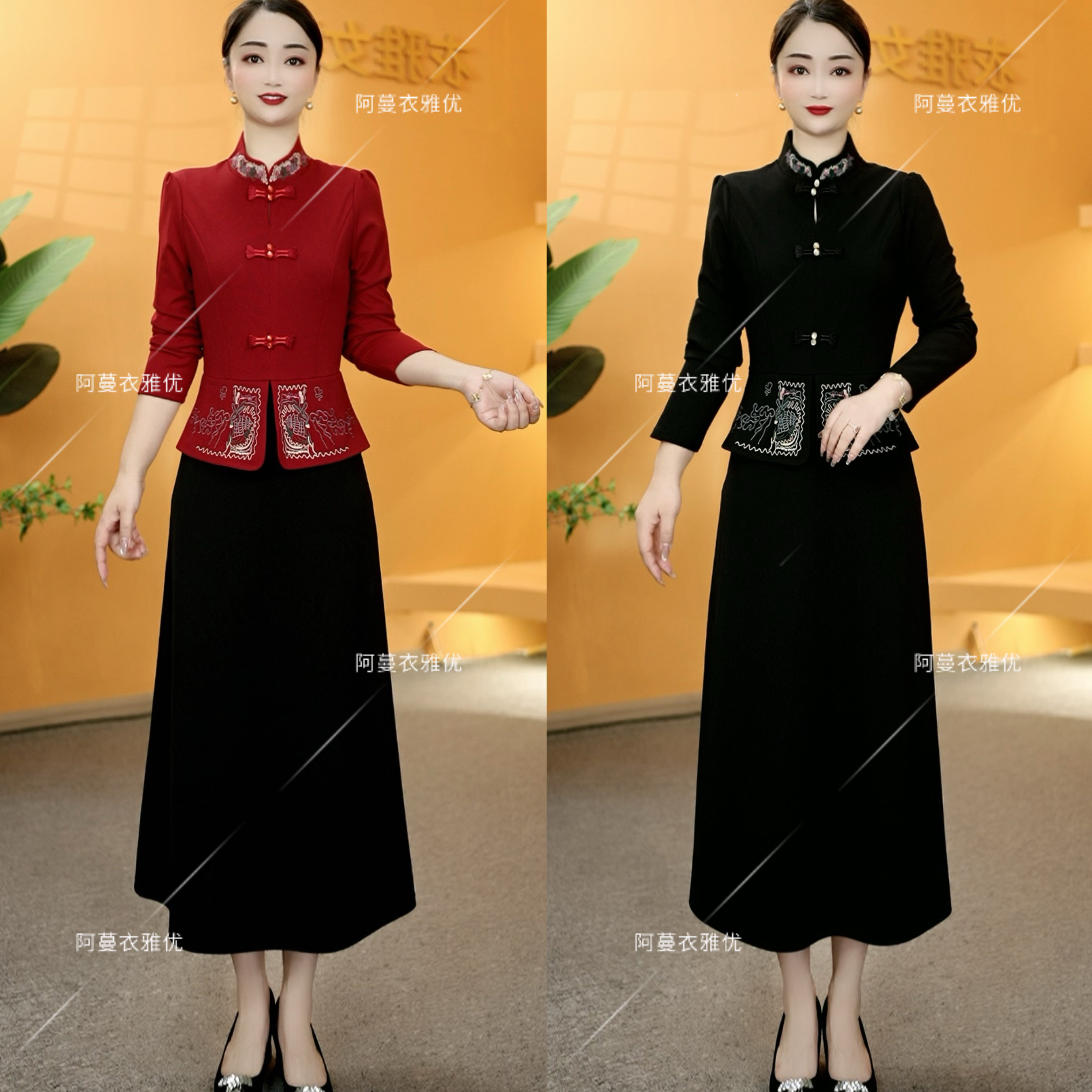 【衣雅严选】8082-2228#原版重工刺绣时尚百搭假两件长袖连衣裙