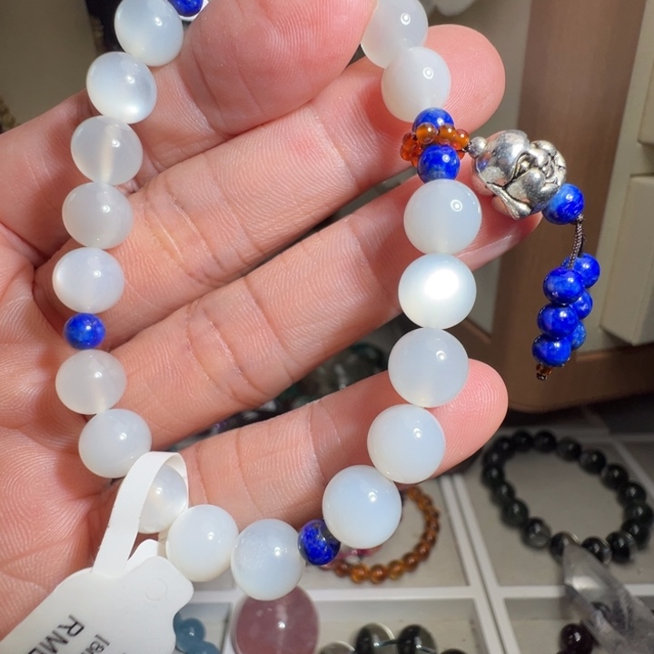 手链长石银S925镶嵌天然白光月光石