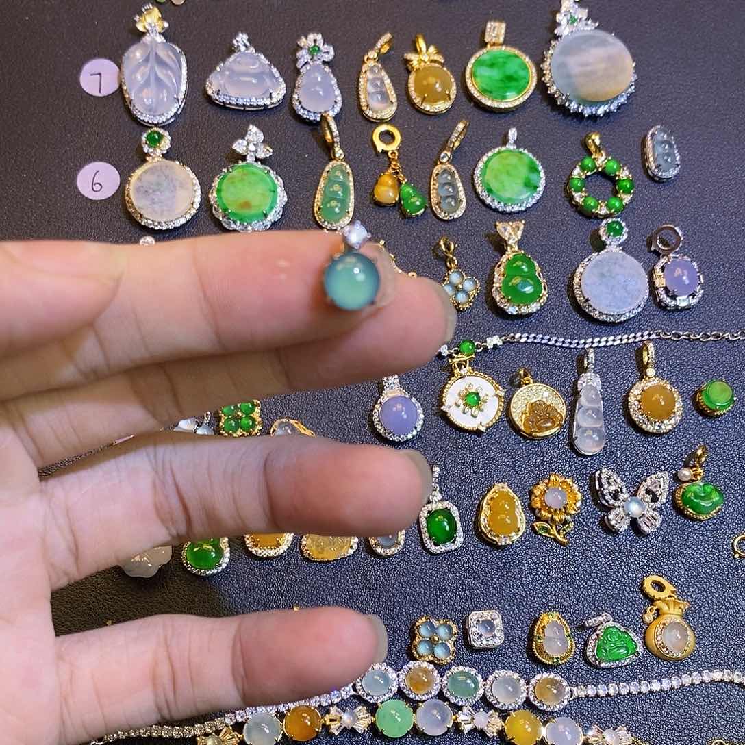 吊坠(不含链)银S925镶嵌翡翠