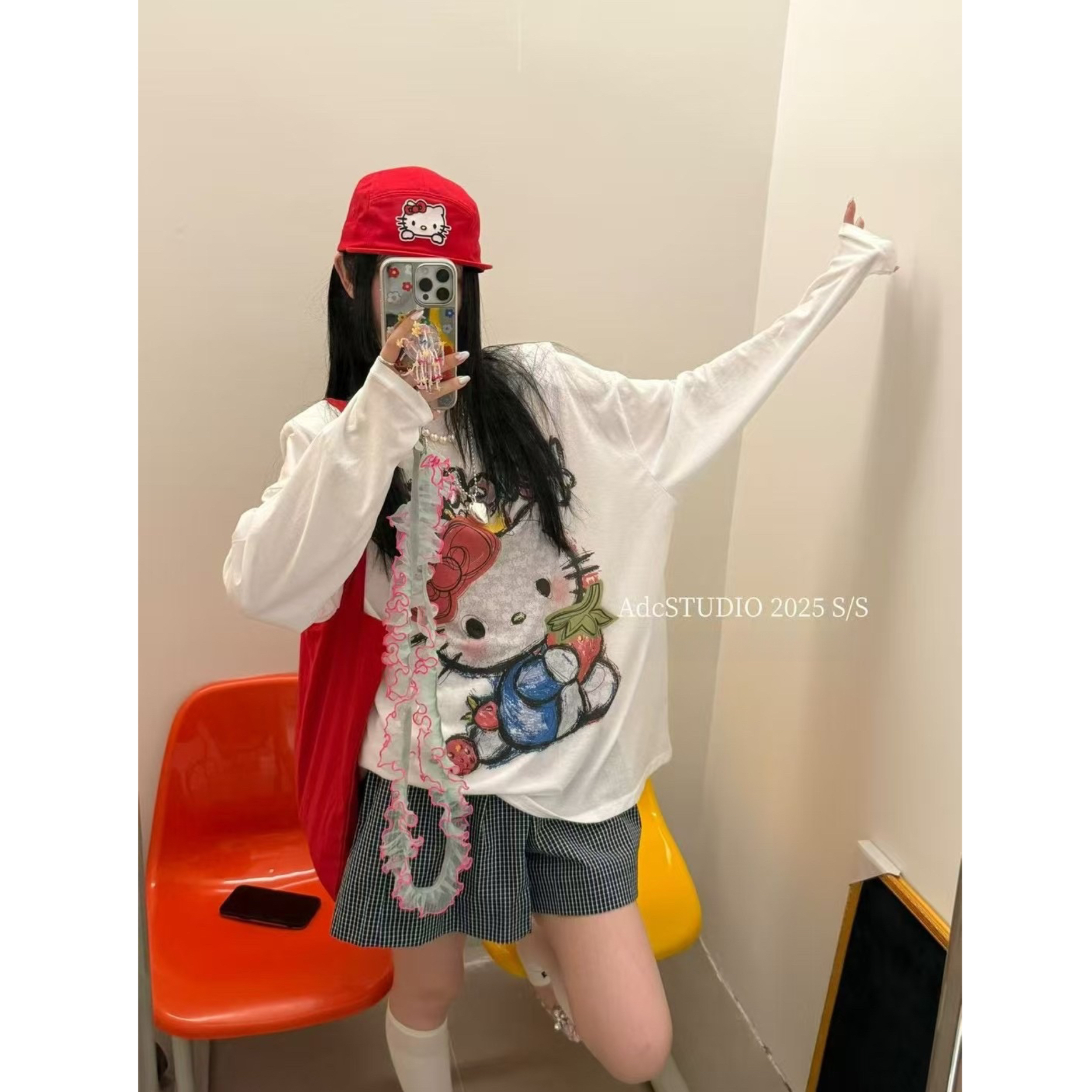 【现货-手绘大KT狗防晒】東room夏季新款韩版KT印花长袖防晒T恤女