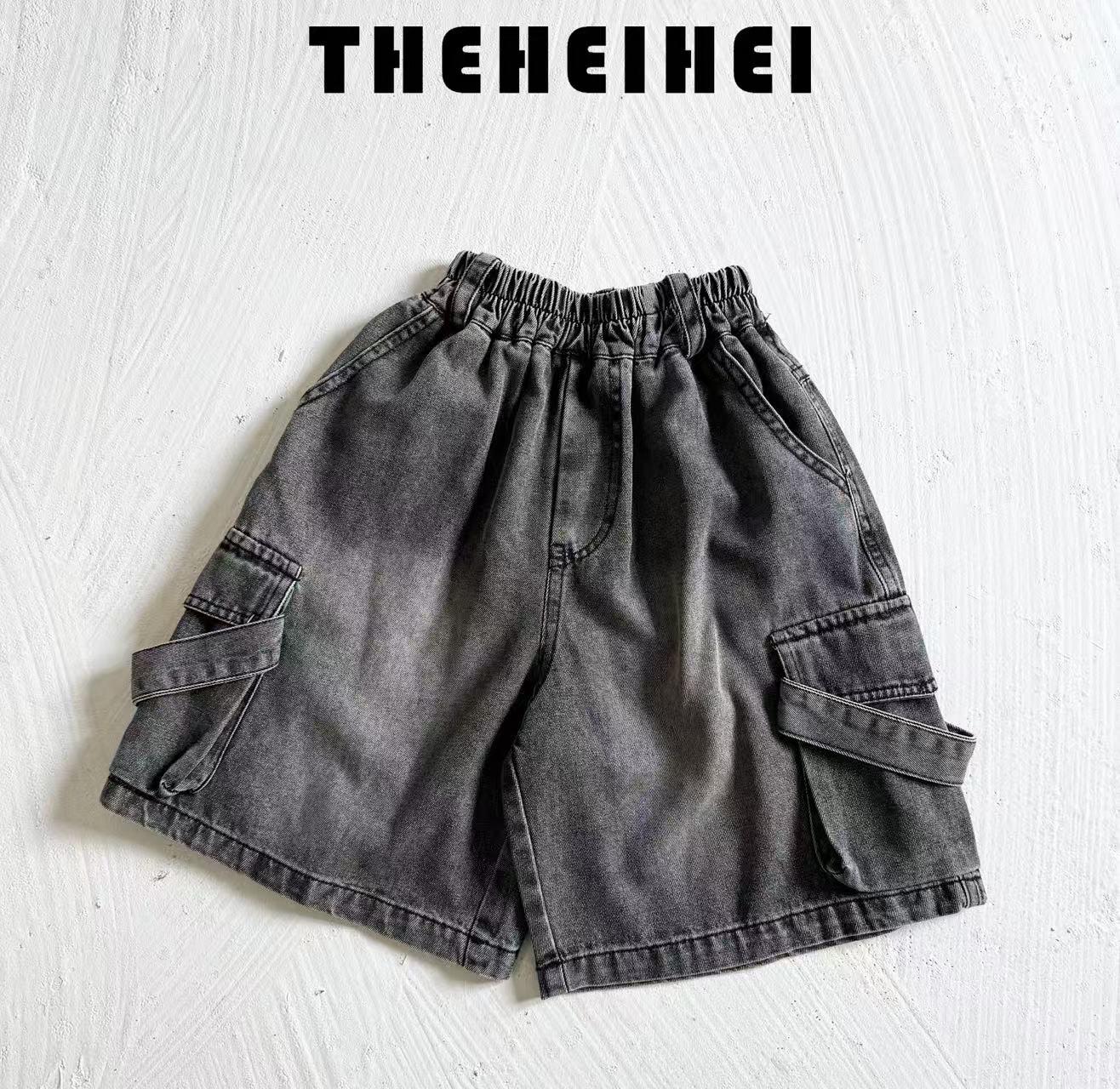 时尚百搭设计师款水洗牛仔工装中裤夏季中大童 AK8172