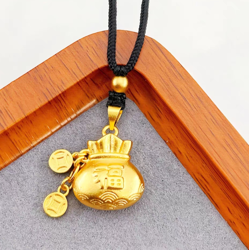 合金吊坠 抖音好物（钱袋子）轻奢百搭编织时尚饰品项链挂坠金色