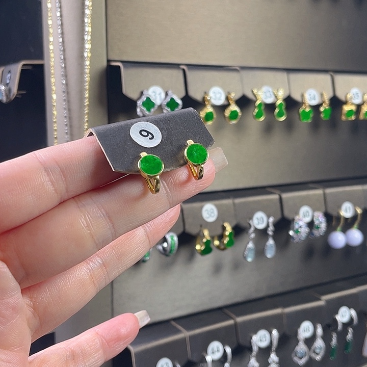 翡翠银S925镶嵌耳饰缅甸A货