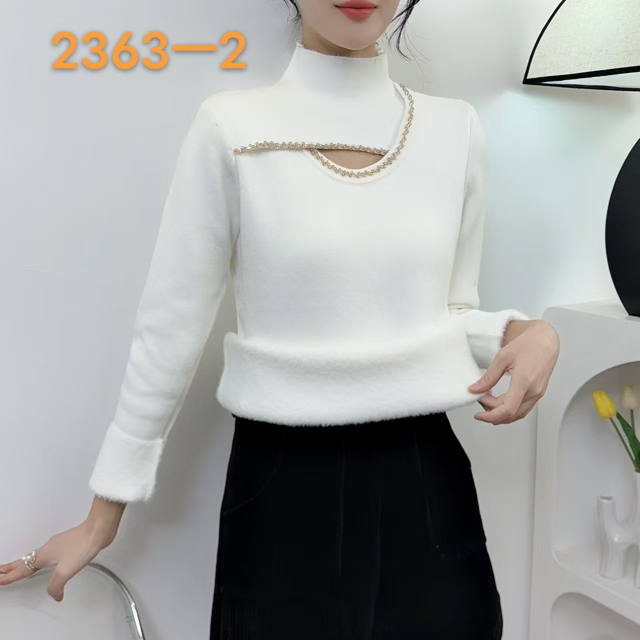 加绒加厚半高领串珠一体绒百搭洋气修身长袖针织