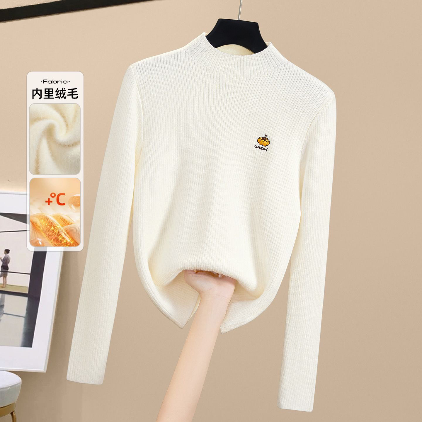 冬季新款时尚加绒修身短款半高领女士打底衫毛衣