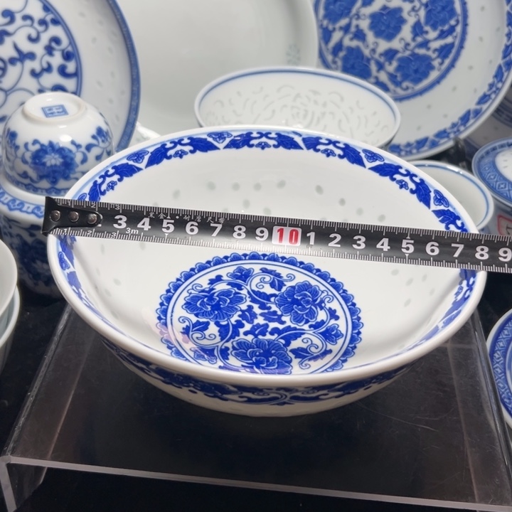 碗青花玲珑7寸牡丹面碗