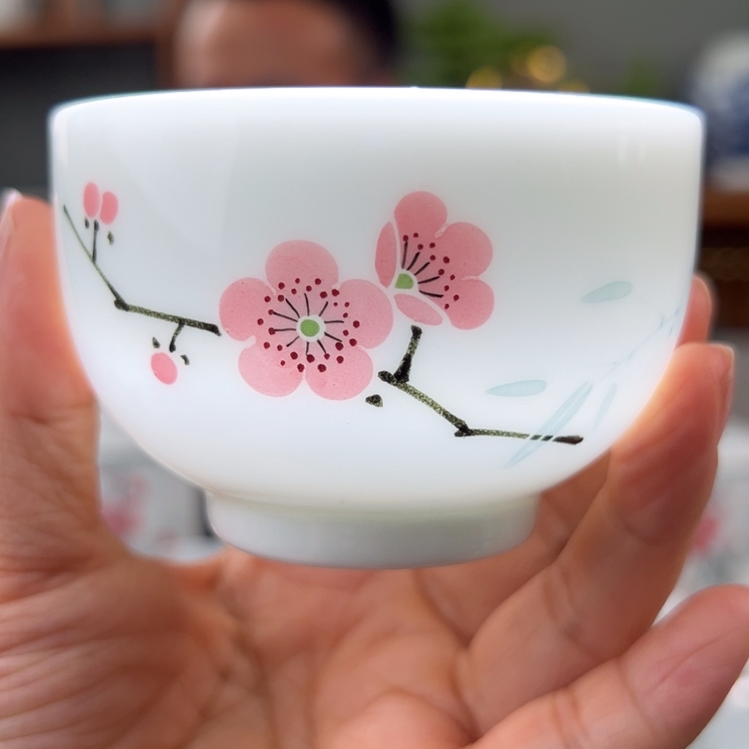 玉泥翠竹红梅直口杯