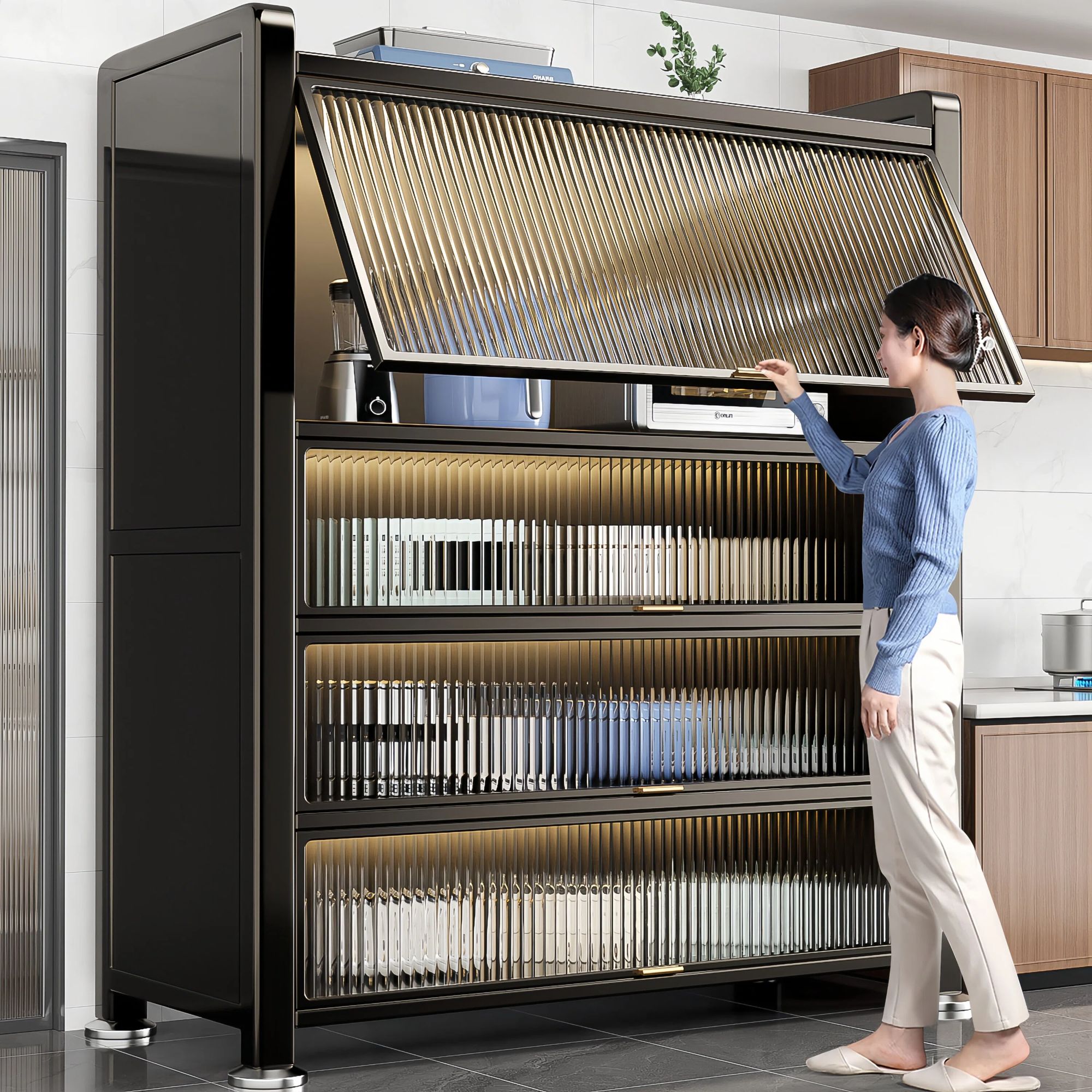 【加高加宽】家用靠墙柜子厨房置物架落地多层大容量收纳柜储物柜