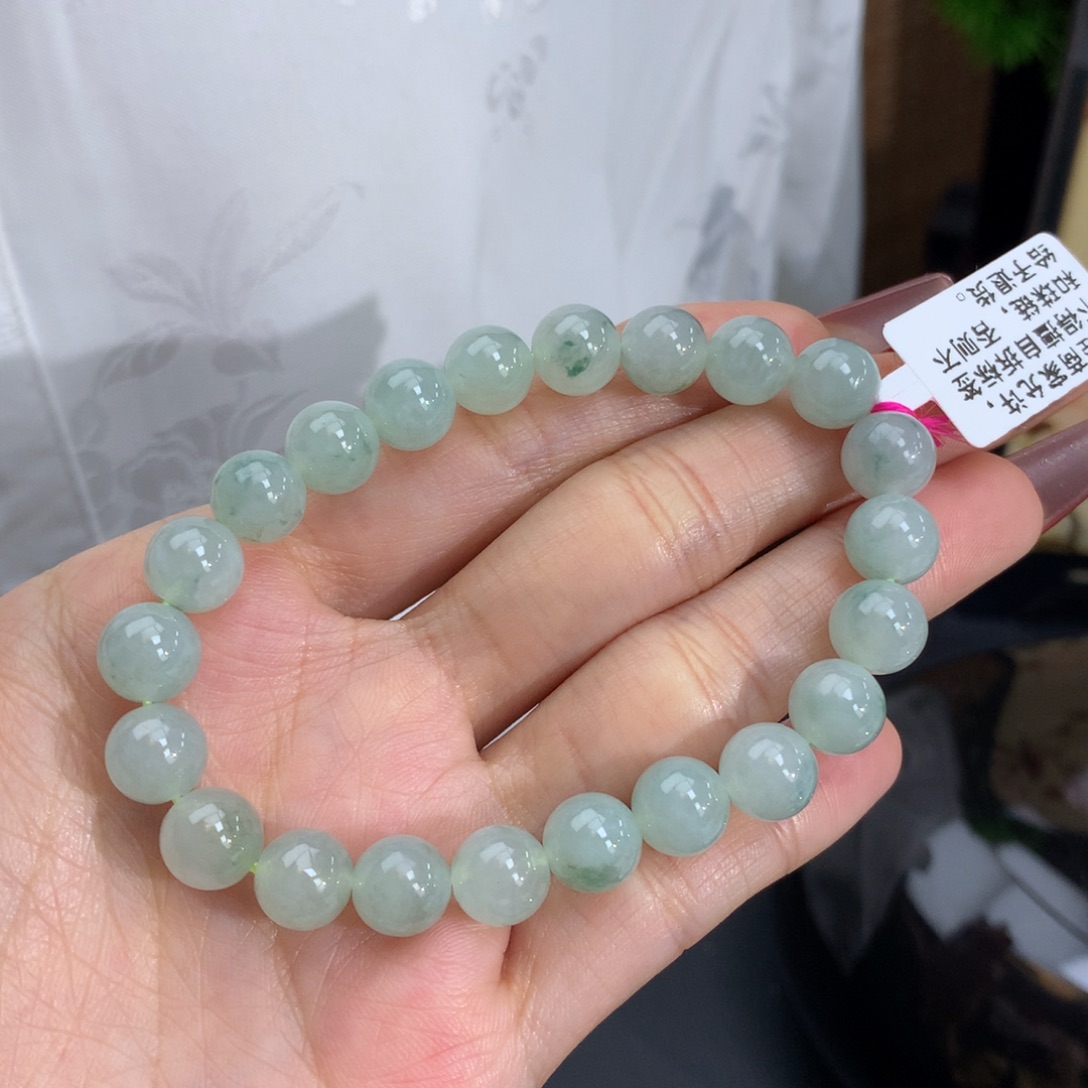 翡翠手链未镶嵌卡8.4晴绿花手串