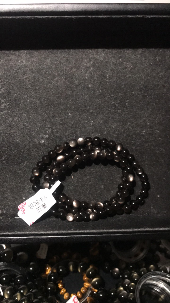 天然黑曜石银曜3圈长串卡6
