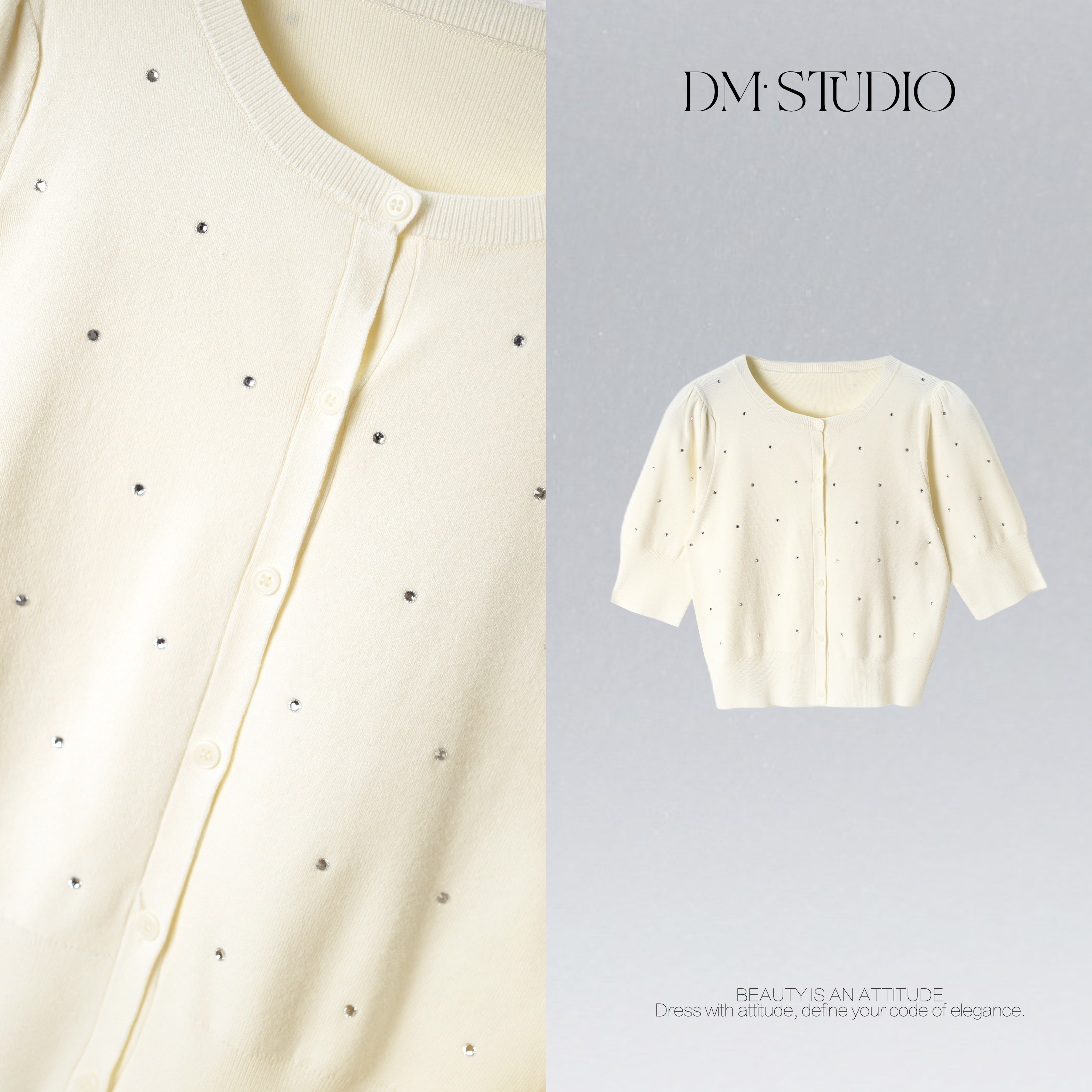 DEDM•STUDIO小众设计款轻奢重工烫钻排扣针织开衫2504ZZS/M25L02