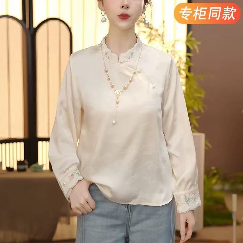 2414国潮中式复古提花重工刺绣立领打底衫小衫鸿