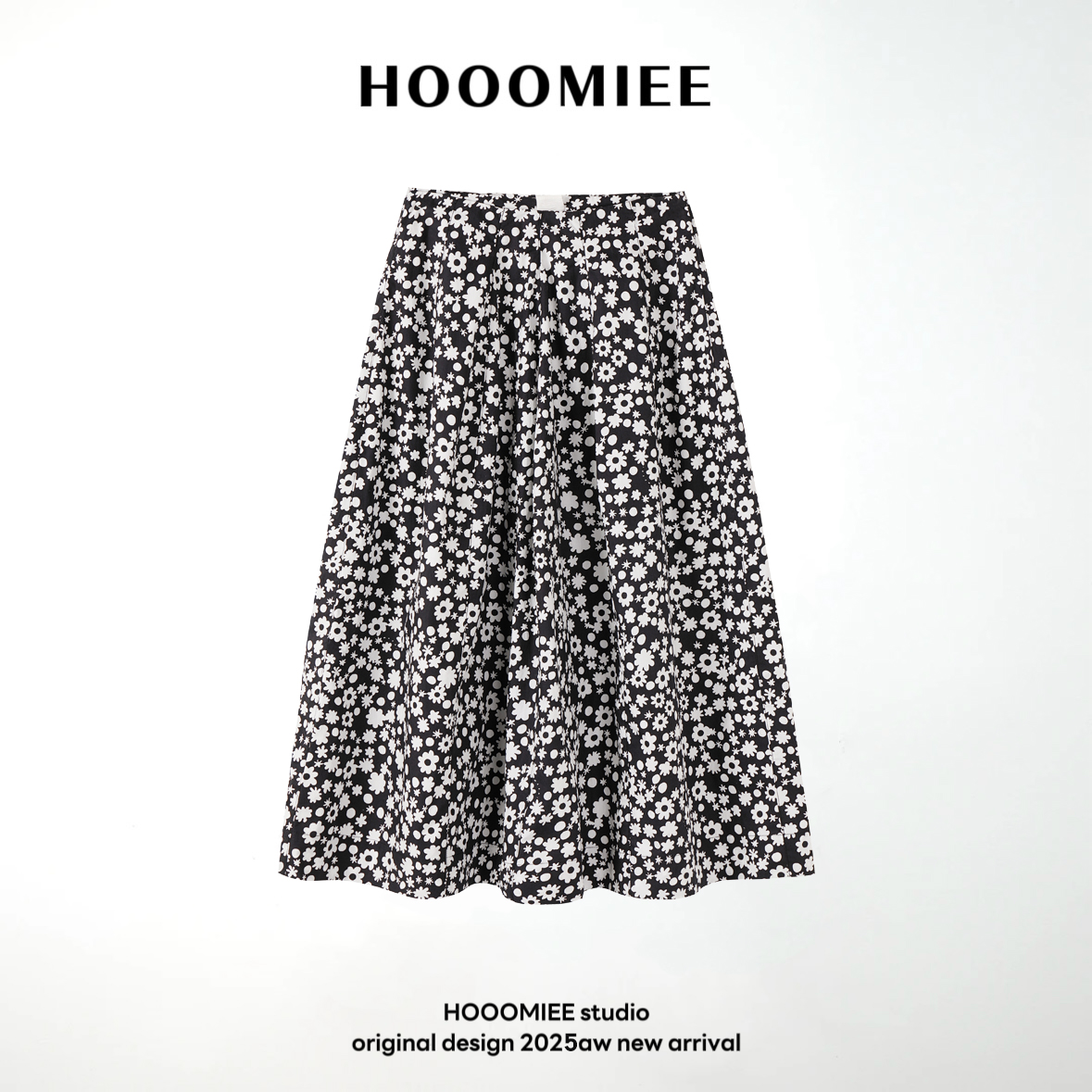 Hooomiee黑色碎花清凉夏日百搭显瘦女士半身裙253742