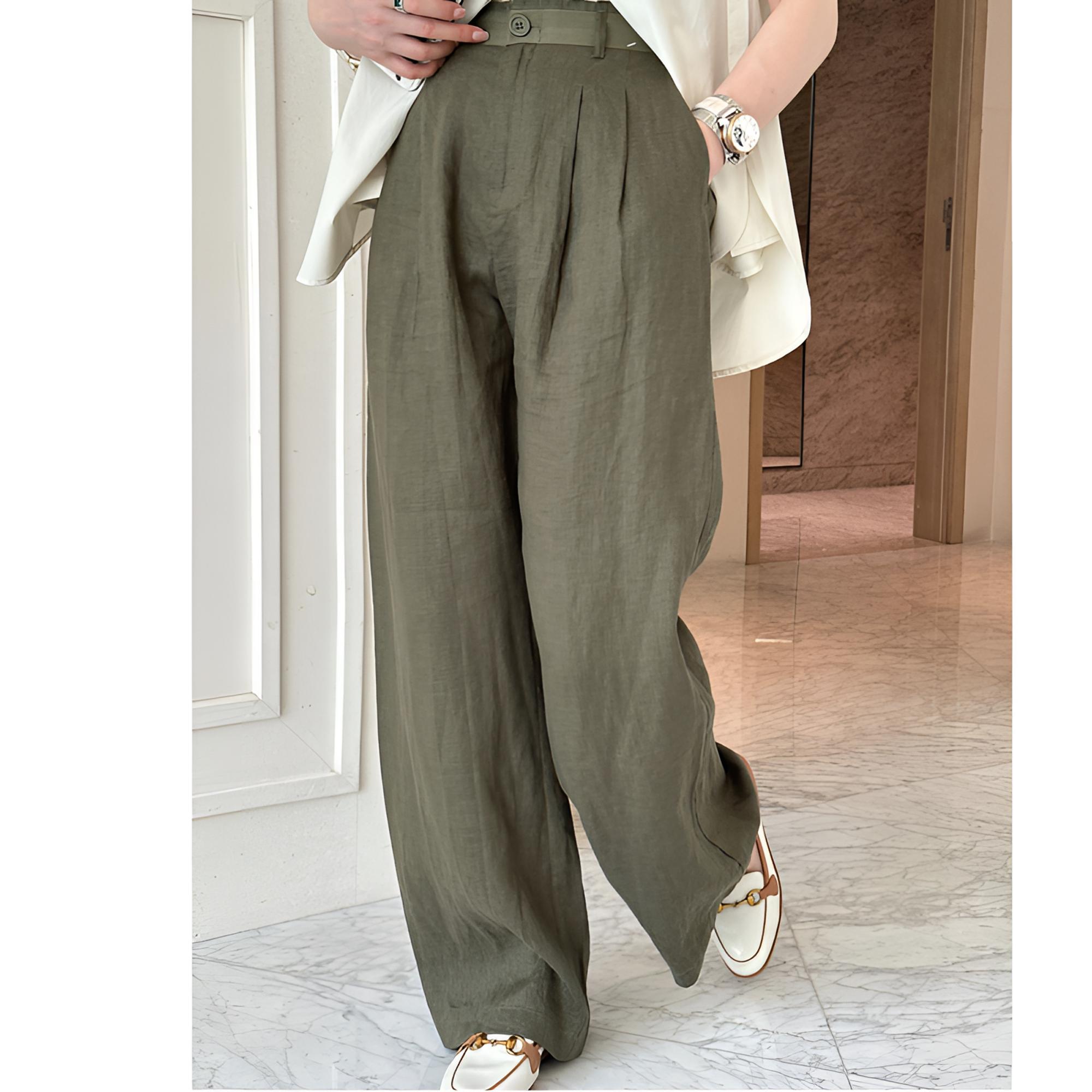 夏季中性风老钱亚麻休闲宽松直筒西裤BG425877